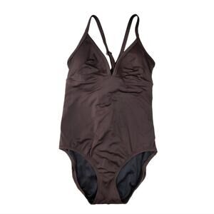 Lands' End One Piece Brown Plunge V-Neck swimsuit sz 10A